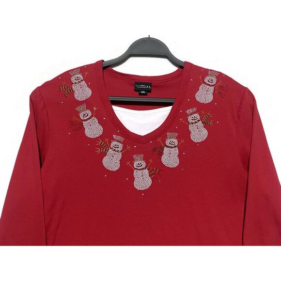 Trilogy by Morning Sun Top Size Extra Large Red With White Snowmen Accent - Picture 3 of 7